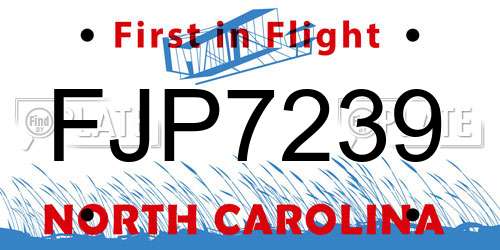FJP7239 North Carolina License Plate