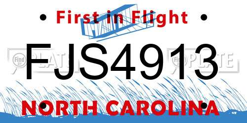 FJS4913 North Carolina License Plate