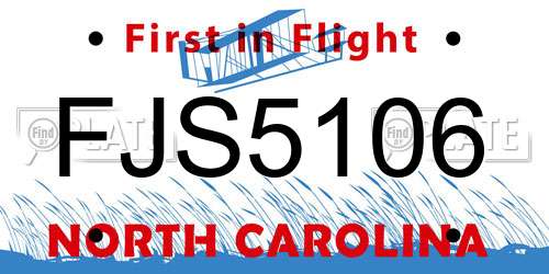 FJS5106 North Carolina License Plate