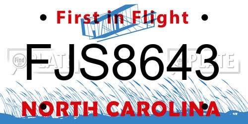 FJS8643 North Carolina License Plate