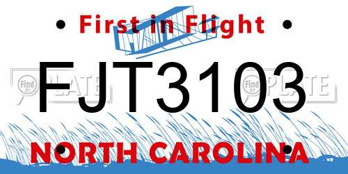 FJT3103 North Carolina License Plate