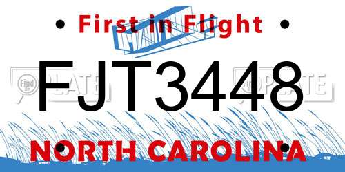 FJT3448 North Carolina License Plate