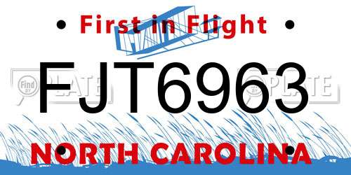 FJT6963 North Carolina License Plate
