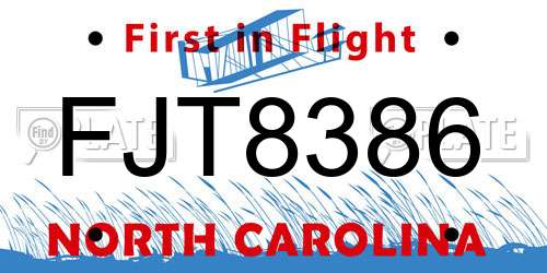 FJT8386 North Carolina License Plate
