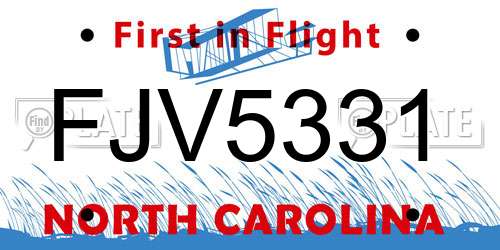 FJV5331 North Carolina License Plate