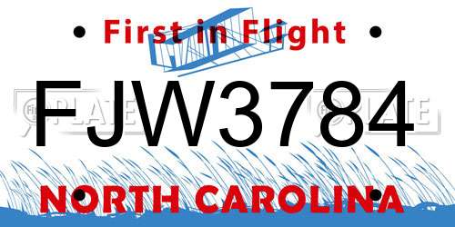 FJW3784 North Carolina License Plate