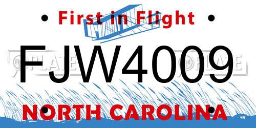 FJW4009 North Carolina License Plate