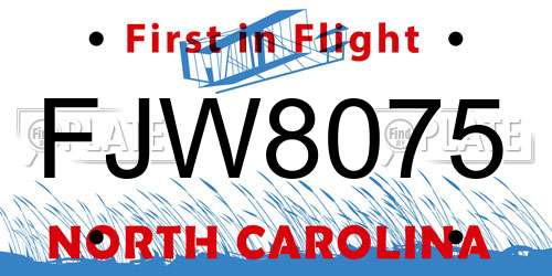 FJW8075 North Carolina License Plate
