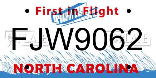 FJW9062 North Carolina License Plate