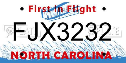 FJX3232 North Carolina License Plate