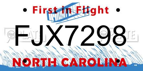 FJX7298 North Carolina License Plate