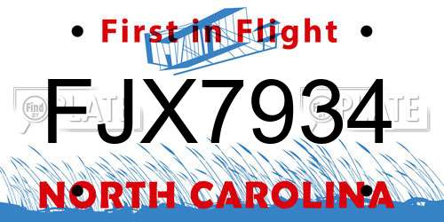 FJX7934 North Carolina License Plate