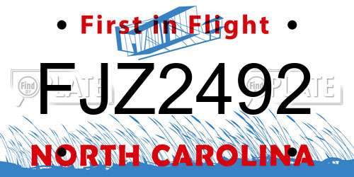 FJZ2492 North Carolina License Plate