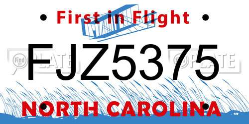 FJZ5375 North Carolina License Plate