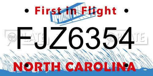 FJZ6354 North Carolina License Plate