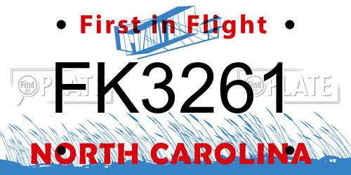 FK3261 North Carolina License Plate