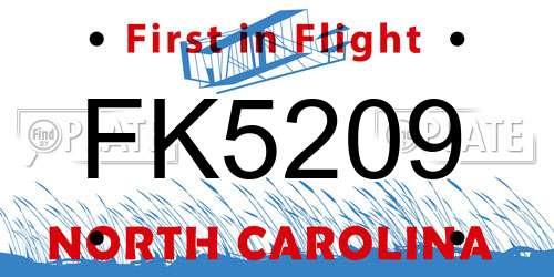 FK5209 North Carolina License Plate
