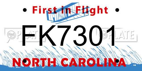 FK7301 North Carolina License Plate
