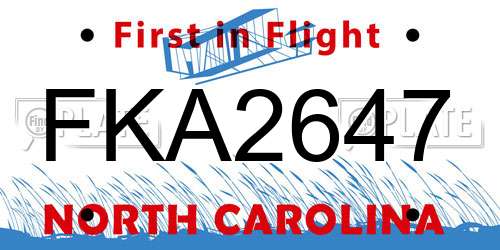FKA2647 North Carolina License Plate