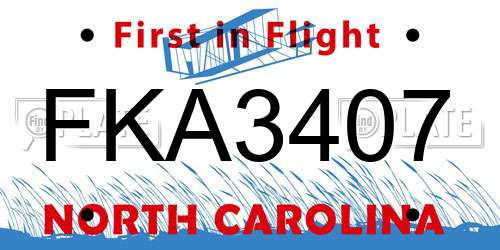 FKA3407 North Carolina License Plate