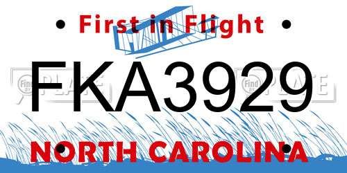 FKA3929 North Carolina License Plate