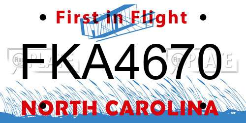 FKA4670 North Carolina License Plate