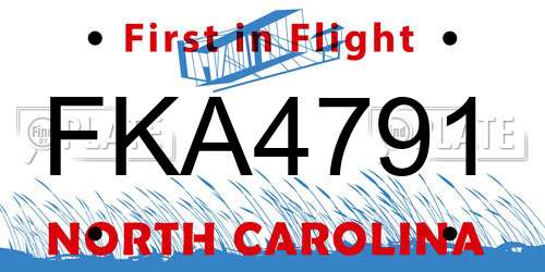 FKA4791 North Carolina License Plate