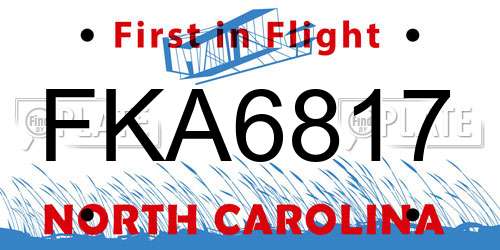 FKA6817 North Carolina License Plate