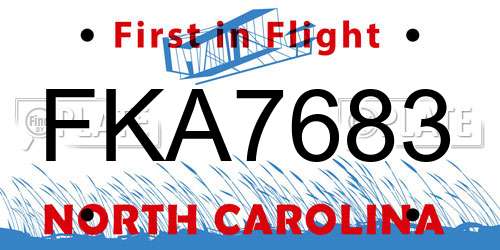 FKA7683 North Carolina License Plate