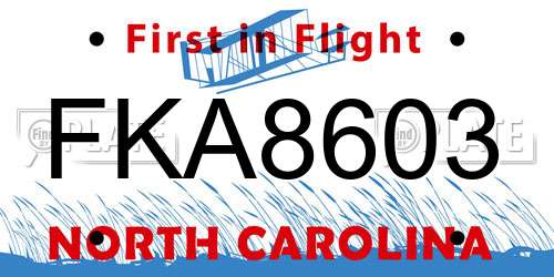 FKA8603 North Carolina License Plate