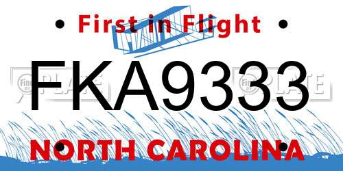 FKA9333 North Carolina License Plate