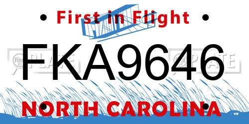 FKA9646 North Carolina License Plate