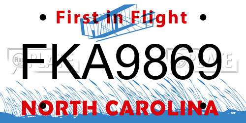 FKA9869 North Carolina License Plate