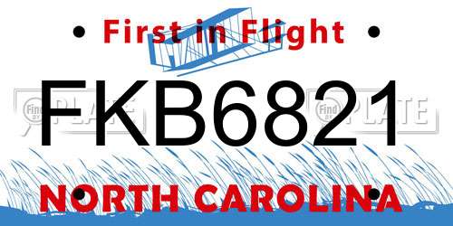 FKB6821 North Carolina License Plate