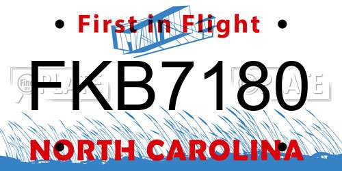 FKB7180 North Carolina License Plate