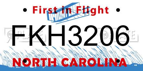 FKH3206 North Carolina License Plate