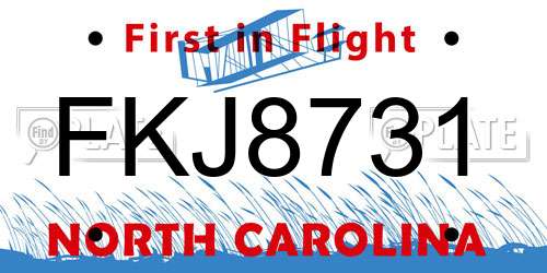 FKJ8731 North Carolina License Plate