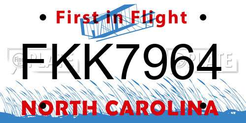 FKK7964 North Carolina License Plate