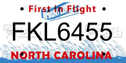 FKL6455 North Carolina License Plate