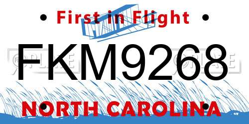 FKM9268 North Carolina License Plate