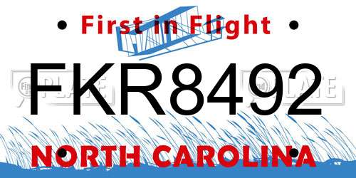 FKR8492 North Carolina License Plate