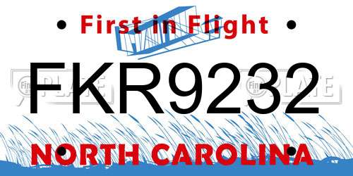 FKR9232 North Carolina License Plate