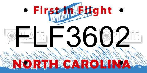 FLF3602 North Carolina License Plate