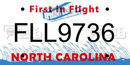 FLL9736 North Carolina License Plate