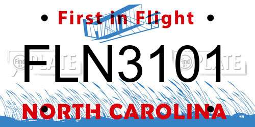 FLN3101 North Carolina License Plate