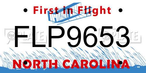 FLP9653 North Carolina License Plate