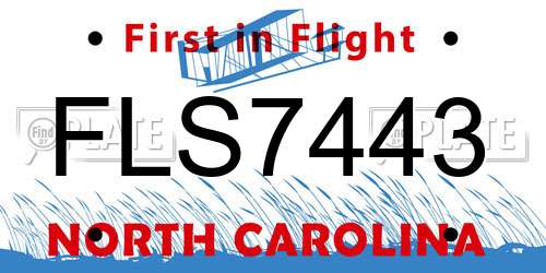 FLS7443 North Carolina License Plate