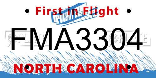 FMA3304 North Carolina License Plate