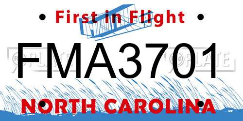 FMA3701 North Carolina License Plate