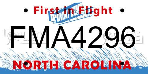 FMA4296 North Carolina License Plate